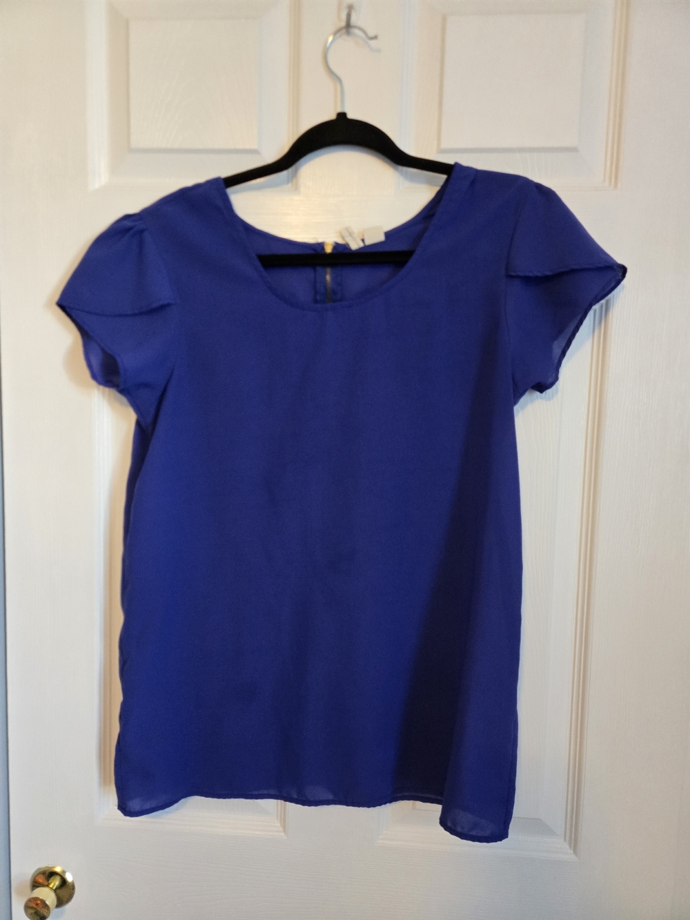 Japna Royal Blue Scoop Neck Flutter Sleeve Top